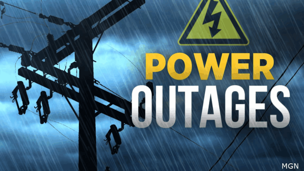 "Power Outage" power lines in a heavy rain storm in Northern Colorado